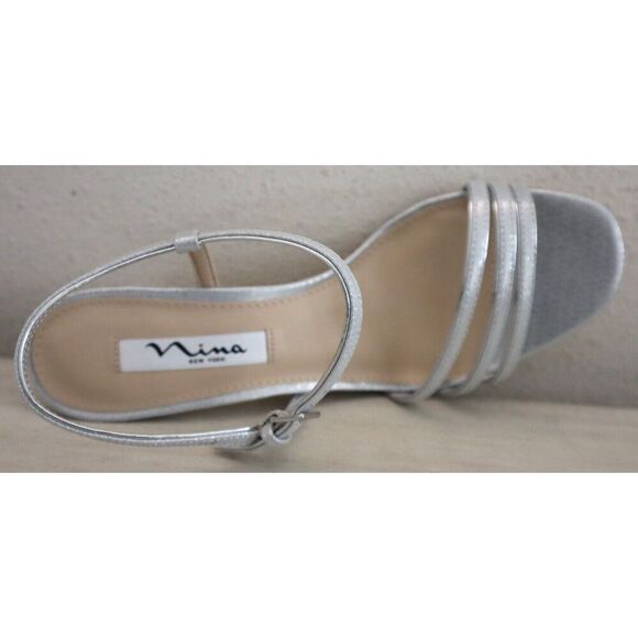 Nina Women's Sz 8M True Silver Metallic Beverly Strappy Heels - Picture 7 of 11